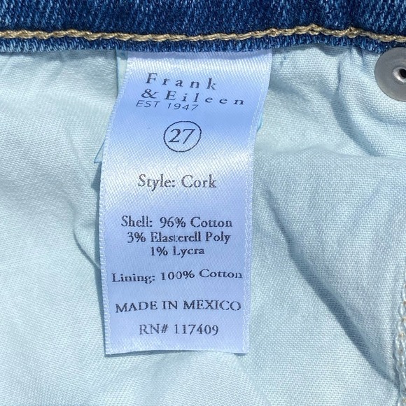 Frank & Eileen Size 27x27 Antique Blue Medium Wash Cork Straight Leg Denim Jeans - Picture 9 of 12